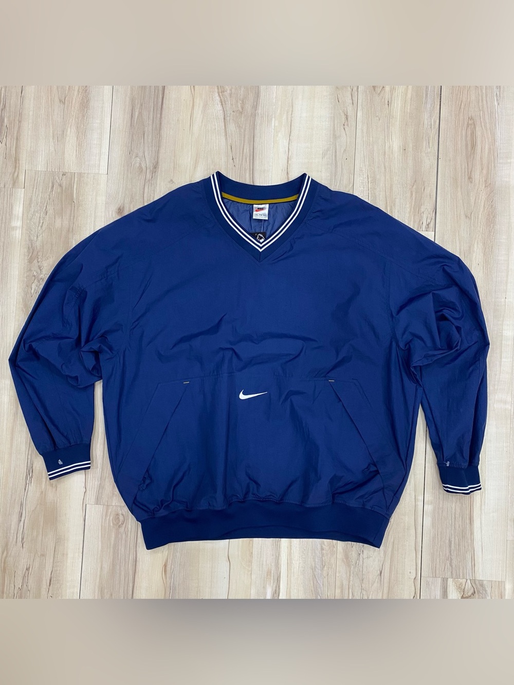 VINTAGE NIKE CENTER SWOOSH BLUE PULLOVER WINDBREAKER JACKET 1990S 2XL